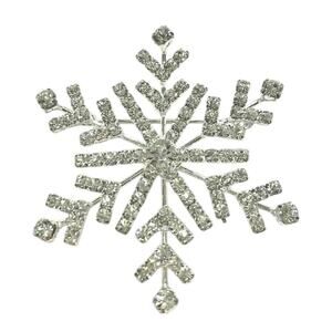 NWOT Christmas Holiday Brooch Festive Silvertone White Rhinestone Snowflake Pin